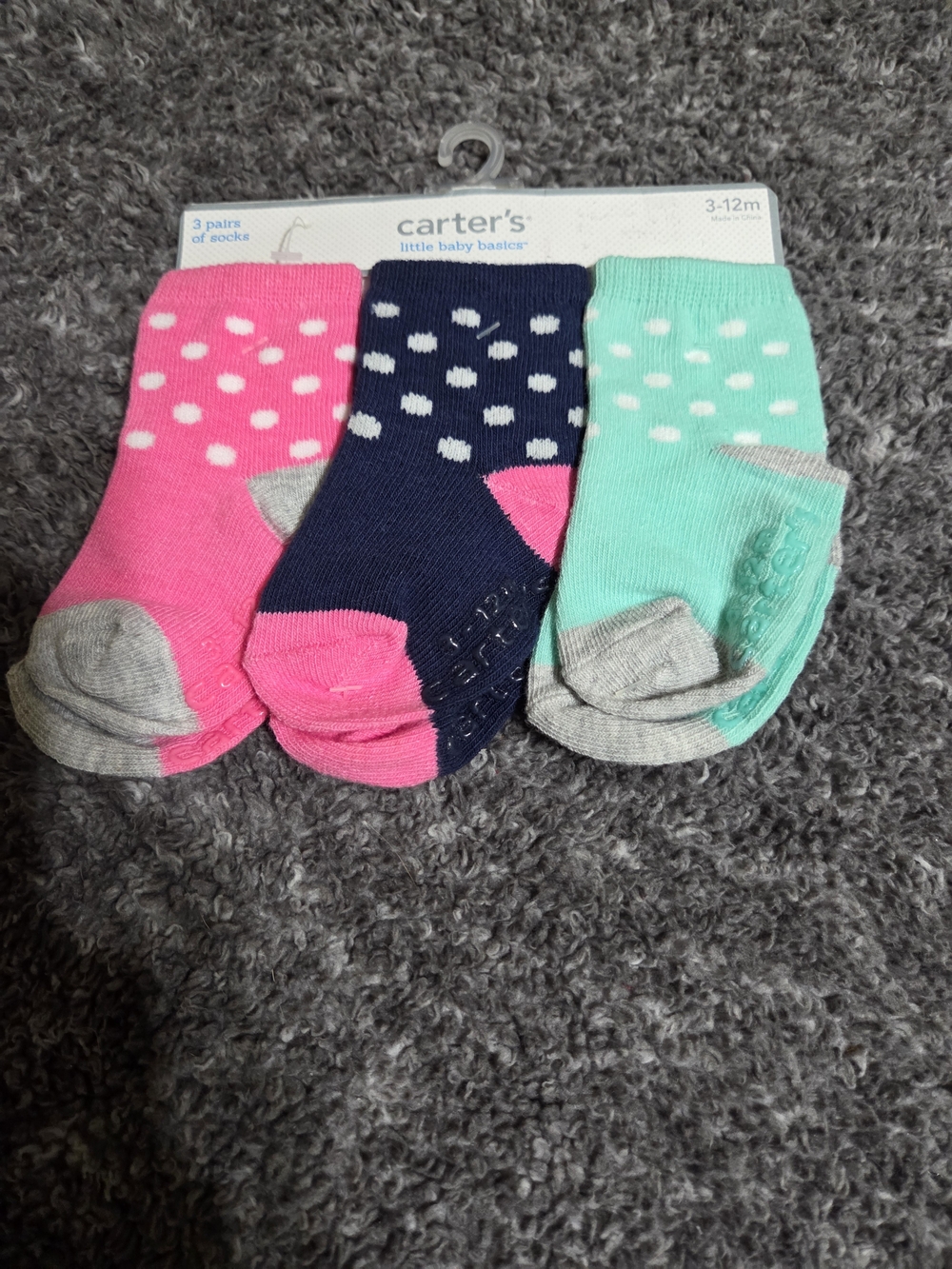 carter's Toddler Polka Dot Non-Slip Socks - Pink, Navy & Mint